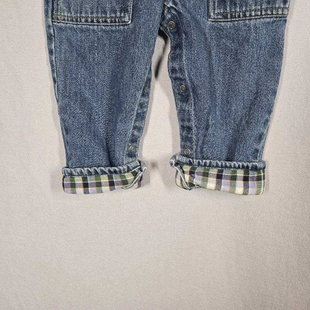 Vintage Oshkosh Denim Overalls Size 24 Months Jeans Cargo Pockets Plaid